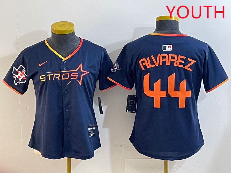 Youth Houston Astros 44 Alvarez Drak Blue Three generations Joint Name 2025 Nike MLB Jersey style 4109